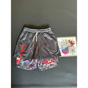 Romwe 2-in-1 Mesh Graphic Shorts Mens Small Black Excellent Skull Anime